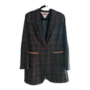 Tommy Hilfiger Long Navy Plaid Blazer w/Suede Sz 12